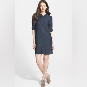 Eileen Fisher Shirt Dress Large Delave Organic Washed Linen Chambray Lagenlook